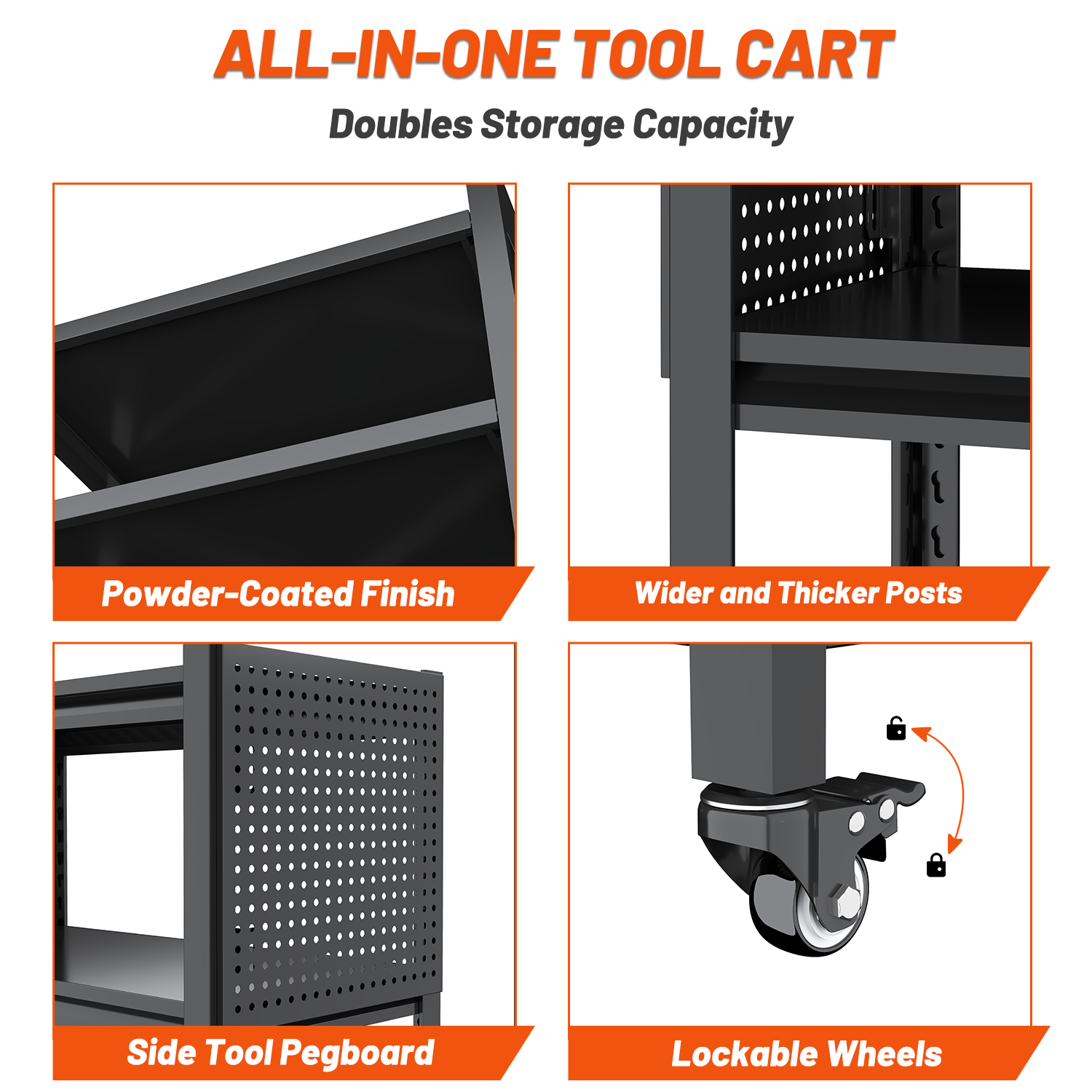 660 lb Three-Tier Industrial Tool Cart view 5