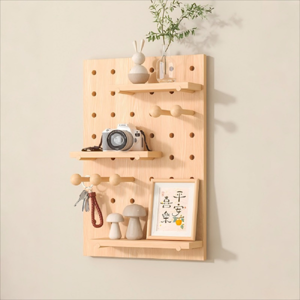 40×60cm 实木洞洞板定作挂板墙上装饰隔板置物架书桌背景墙展示架收纳挂架-7