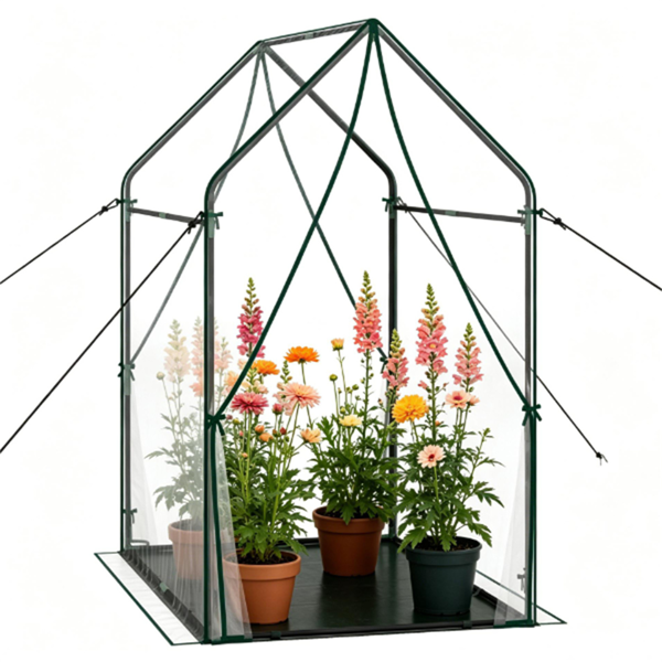 54" x 36" x 67"  便携式迷你温室，带PE脚垫，透明PVC植物生长帐篷，带木桩和绳索的抗风金属框架室外温室-1