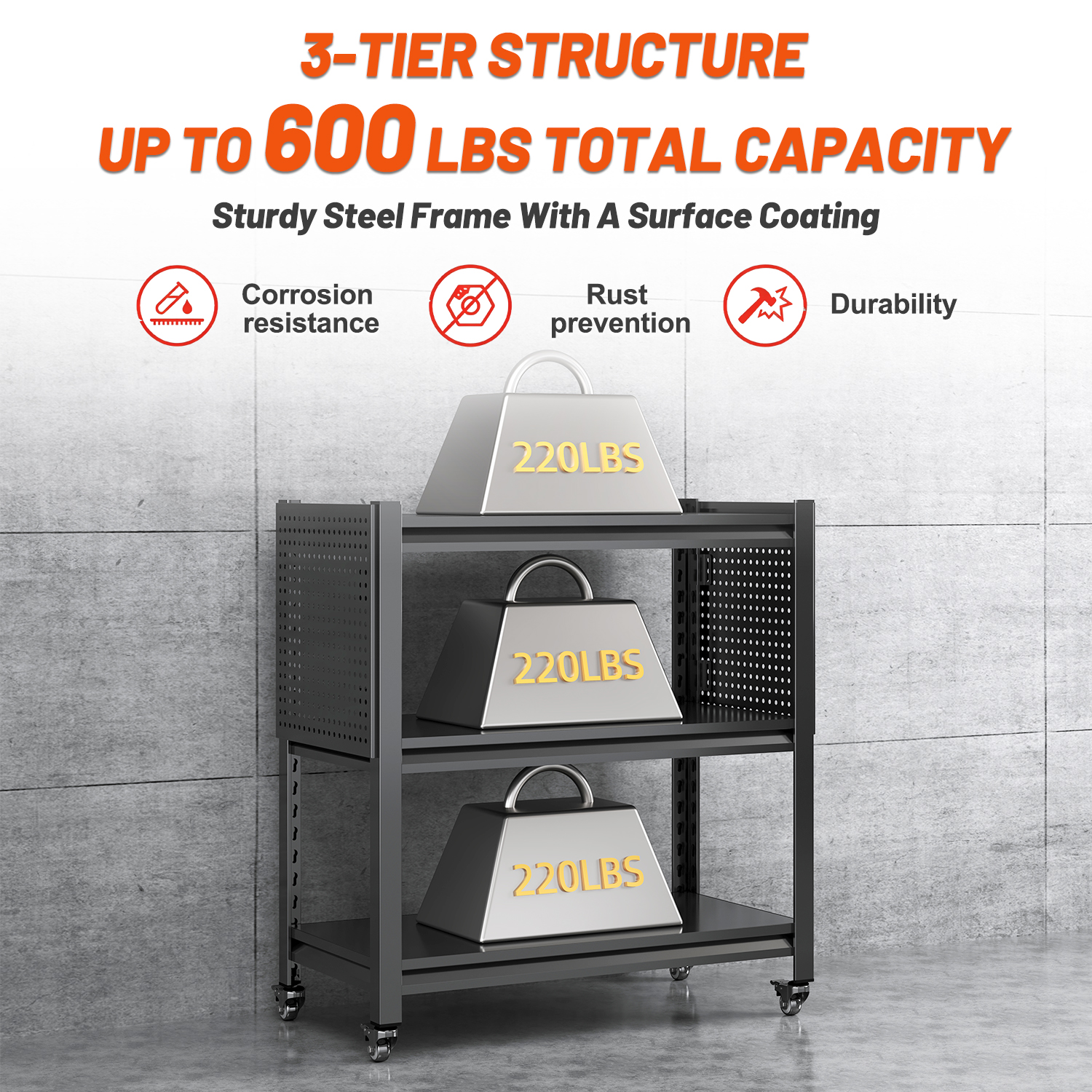 660 lb Three-Tier Industrial Tool Cart view 4