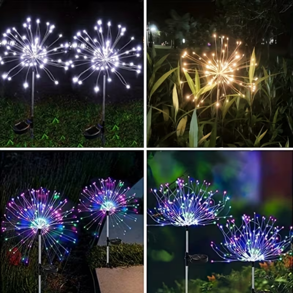 白色6包装120 LED 8模式太阳能烟花灯，户外花园防水烟花灯，用于人行道通道后院草坪景观，充满活力的树木装饰棒串灯-4