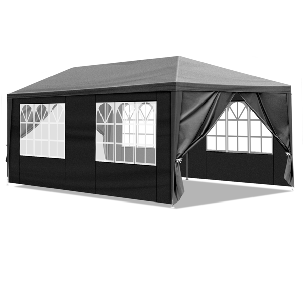 10X20ft 黑色 6围 仿折叠棚 2门4窗  PE布 喷塑铁管-1
