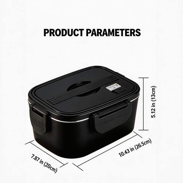 90W 车载电动加热饭盒 12V24V110V 便携式食物加热器 304 不锈钢内胆黑色款 货车办公家用司机上班族热饭便当盒送礼佳品-9