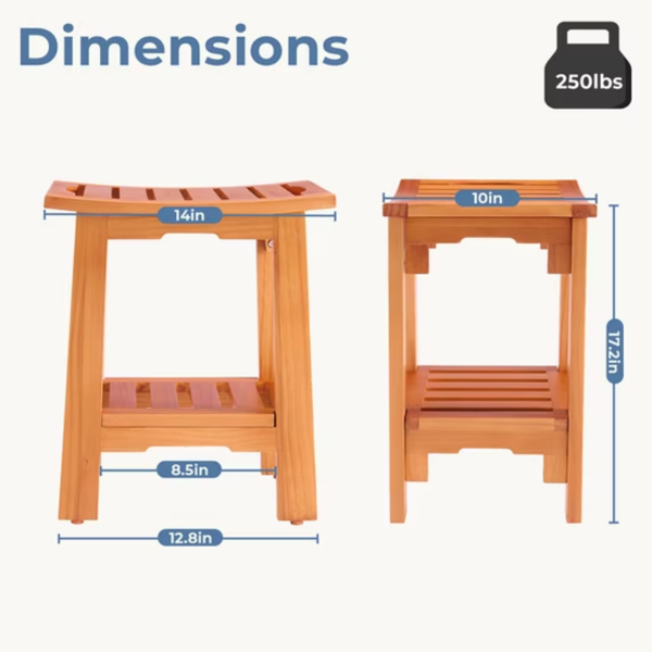 14英寸柚木淋浴台、适用于小型浴室的浴室水疗凳、户外浴缸、适合老年人的防滑可调节座椅-2