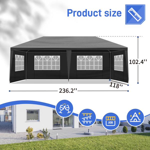 10X20ft 黑色 6围 仿折叠棚 2门4窗  PE布 喷塑铁管-9