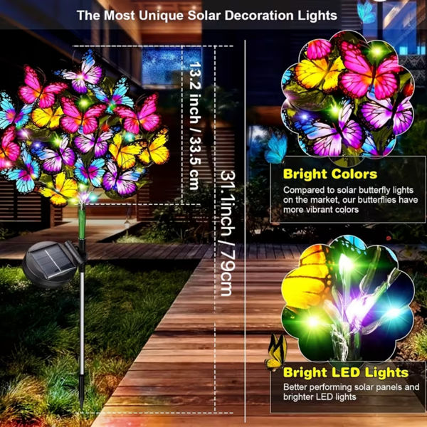 4 件装 160 个 LED 68 蝴蝶太阳能灯，用于花园庭院装饰圣诞装饰品，母亲节妈妈的礼物-7