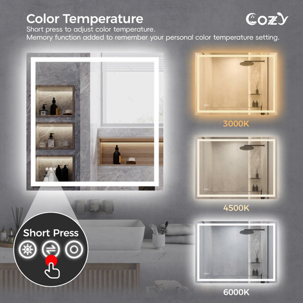 72"x36"LED浴室镜，前照灯和后照灯，3色灯可调，亮度记忆，防雾LED梳妆镜【周末不发货，TK/TEMU订单仅支持自提，仅TX10643仓支持GOFO】-9