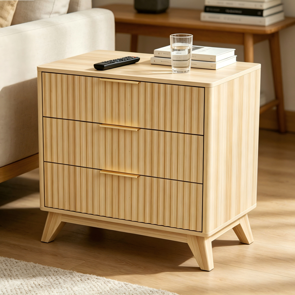 3抽格栅抽屉柜 斗柜床头柜 80*39*75cm 橡木色-12