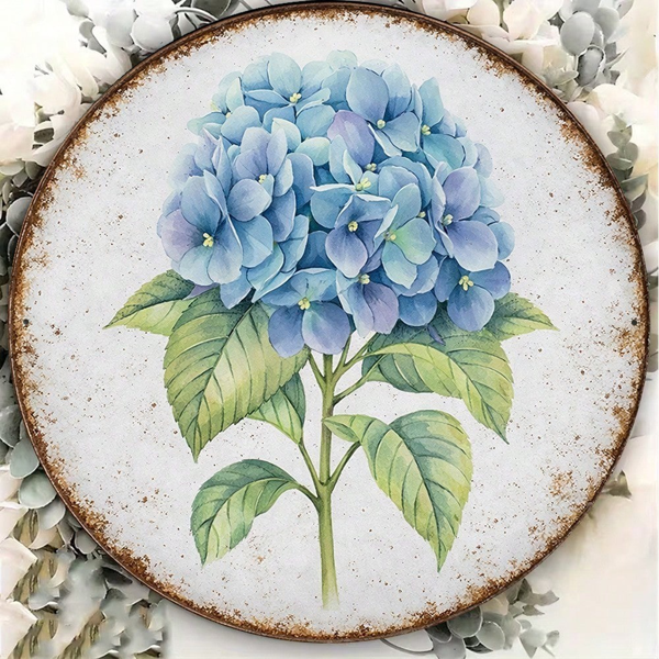 CIFbuy 1 个 8×8 英寸复古蓝绣球圆形标牌，“厨房花园适用” 平面装饰挂牌，厨房花园适用（TikTok, temu 自提物流）-2