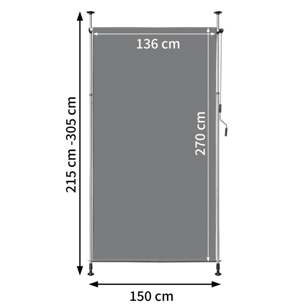 150*270*(210-310) cm 灰色 支撑篷 涤纶布 铝铁框架 垂直可伸缩-3