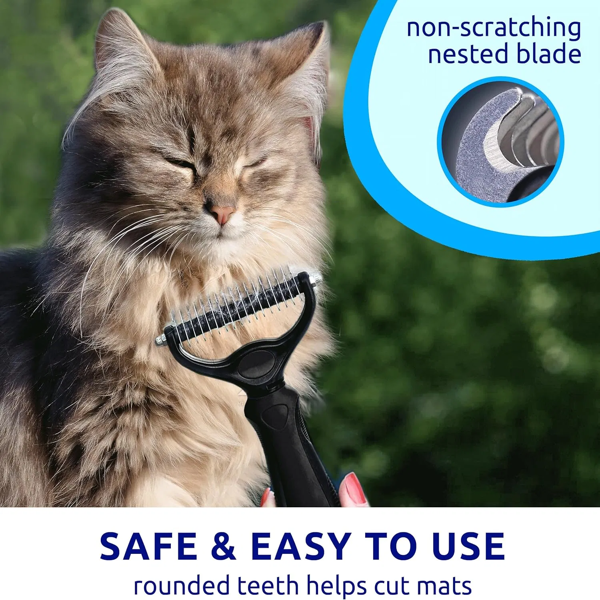 黑色拍你的宠物去毛狗刷用于脱毛——室内猫用猫刷，长毛和短发狗用双面猫刷去毛和美容工具，皮肤友好-5