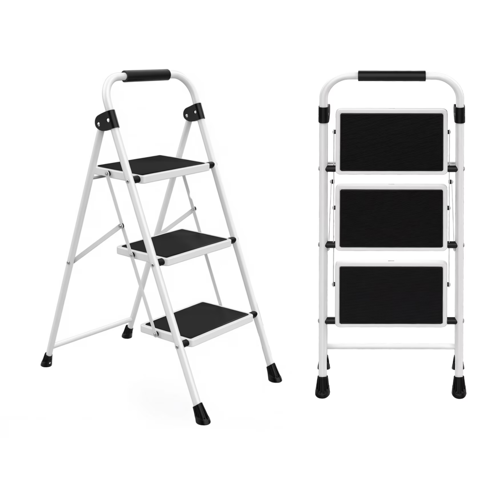 Step Ladder, Folding Step Stools 330 lbs Capacity, 2-Inch Thin for Storage, Anti-Slip Pedals & Handrails