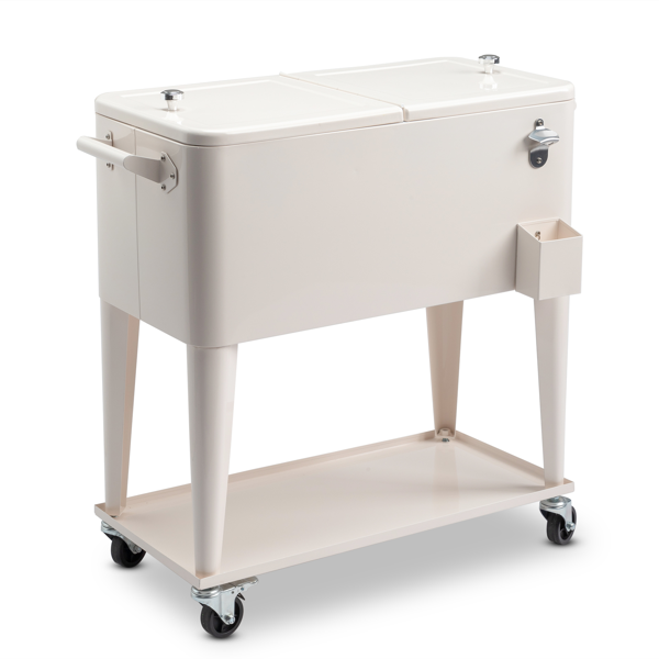 【同款编码：98562384】80QT 奶白色 冷冻保温推车 87.5*38.5*91cm 长方形 塑料箱体 铁脚管 冷冻保温-2