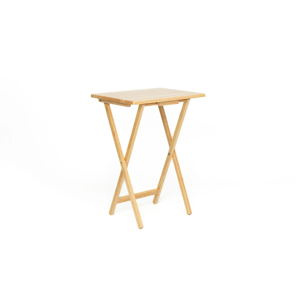 5-Piece Rubberwood Folding TV Tray Table Set of 4 with Storage Rack, Natural view 2