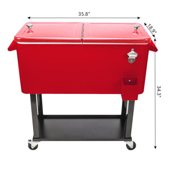 【同款编码：51991387】80qt 红色箱体 黑色脚管 冷冻保温推车 91*87*48cm 长方形 铁喷塑 带排水管-10