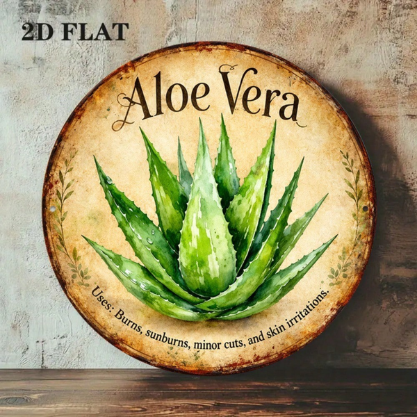 CIFbuy 8×8 英寸复古芦荟墙面标牌，“寓意舒缓灼伤” 平面装饰挂牌，寓意舒缓灼伤、肌肤不适（TikTok, temu 自提物流）-9