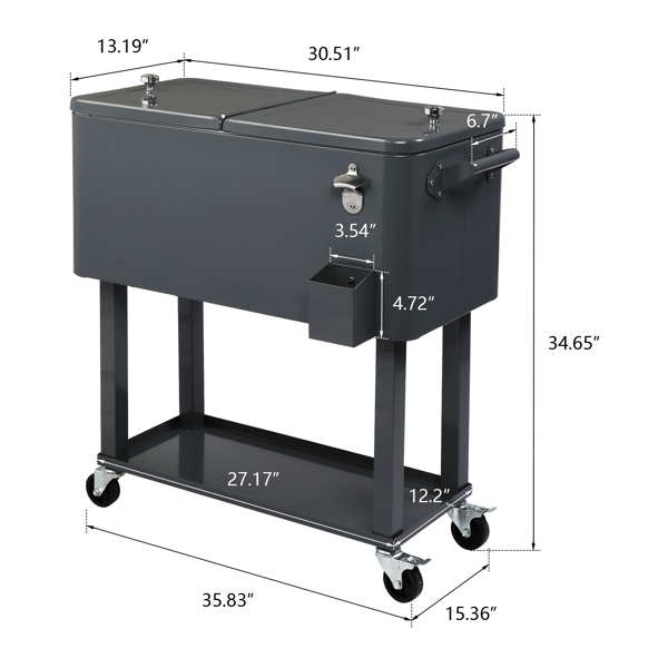 【同款编码：56824091】80QT 深灰色 冷冻保温推车 87.5*91*38.5cm 长方形 塑料箱体 铁脚管 冷冻保温-10