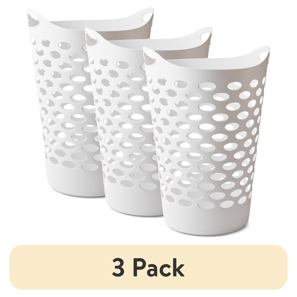 （3件套）可折叠圆形洗衣篮，白色塑料   （Walmart仓库发货）-1