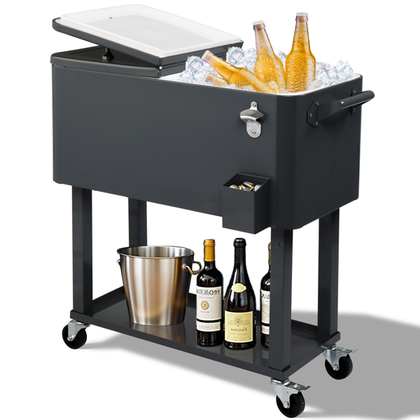 【同款编码：56824091】80QT 深灰色 冷冻保温推车 87.5*91*38.5cm 长方形 塑料箱体 铁脚管 冷冻保温-29
