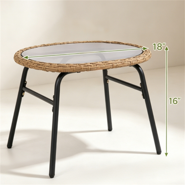 3件式PE藤条露台小酒馆套装，户外对话家具，带米白色拉链垫和钢化玻璃桌面，适合阳台门廊花园-6