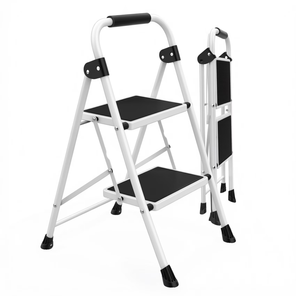 Step ladder, 2-Step Ladder Stool, 800lbs Capacity, Anti-Slip Treads & Handles, Foldable