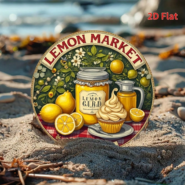 CIFbuy 1 个 20×20 厘米复古柠檬铁皮标牌，“” 厘米复古柠檬铁皮标牌，复古黄柠檬纸杯蛋糕金属墙面装饰（TikTok, temu 自提物流）-6