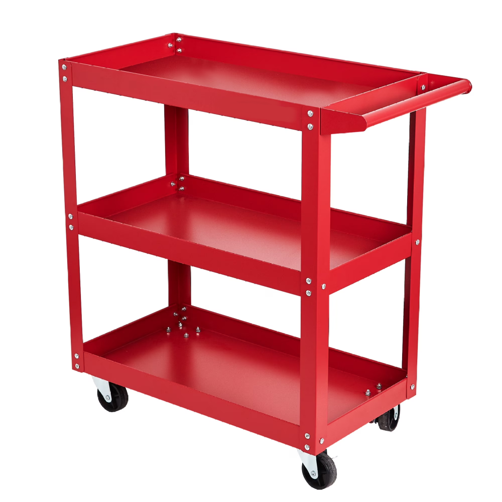 3-Tier Rolling Tool Cart Utility Cart on Wheels, 450 lb Heavy Duty Rolling Tool Cart for Warehouse, Garage view 3