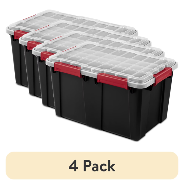 （4件套）13.5加仑防水塑料储物箱，带盖、密封垫和耐用锁扣，黑色(Walmart仓库发货）-1