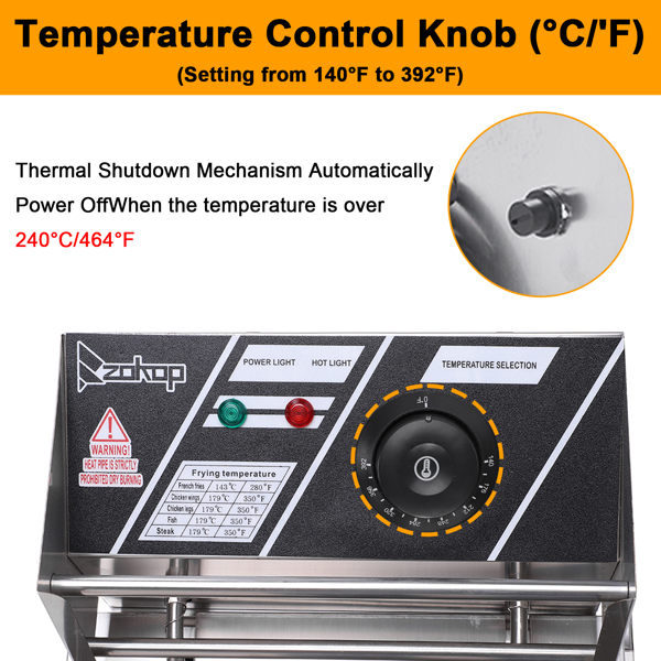 美规 EH81 110V 1700W 11.4QT/10.8L 电炸锅 银色 不锈钢 单缸/调温/UL电源线-22
