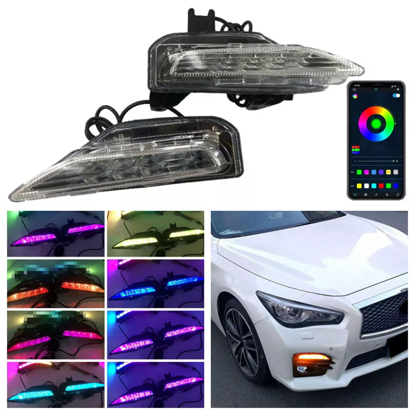 适用于英菲尼迪 Q50 Q50S Sport 2014-20 的 RGB 流水式雾灯 LED 灯，带蓝牙功能-16