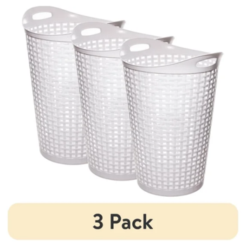 （3件套）可折叠柳条圆形洗衣篮，白色塑料(Walmart仓库发货）