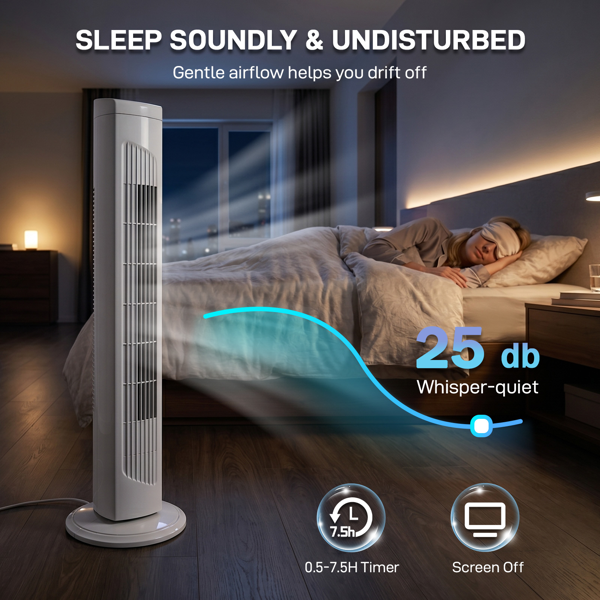 美规 RTW-AR 塔扇 110V 45W 32英寸 柱形塔扇 触控 带遥控  塑料机身 铜电机 白色 3档 3种模式 可摇头 7.5小时定时 家用-7