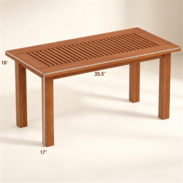 35.5" x 18" x 17" 长方形木制露台咖啡桌，可容纳130磅的重型板条顶户外桌，用于沙发休息室后院装饰-4