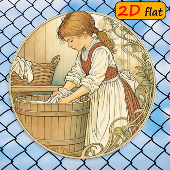 CIFbuy 2D 平面圆形铝制标牌，“复古洗衣少女墙面装饰” 英寸户外厨房适用（TikTok, temu 自提物流）