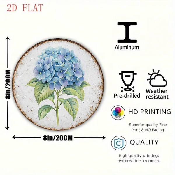 CIFbuy 1 个 8×8 英寸复古蓝绣球圆形标牌，“厨房花园适用” 平面装饰挂牌，厨房花园适用（TikTok, temu 自提物流）-3
