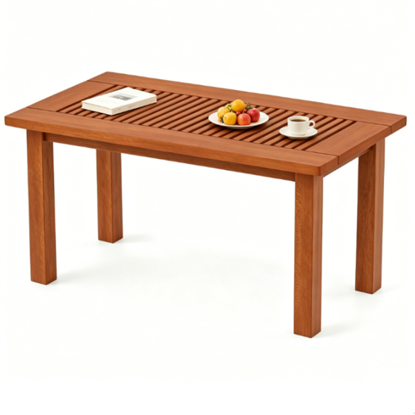 35.5" x 18" x 17" 长方形木制露台咖啡桌，可容纳130磅的重型板条顶户外桌，用于沙发休息室后院装饰-2