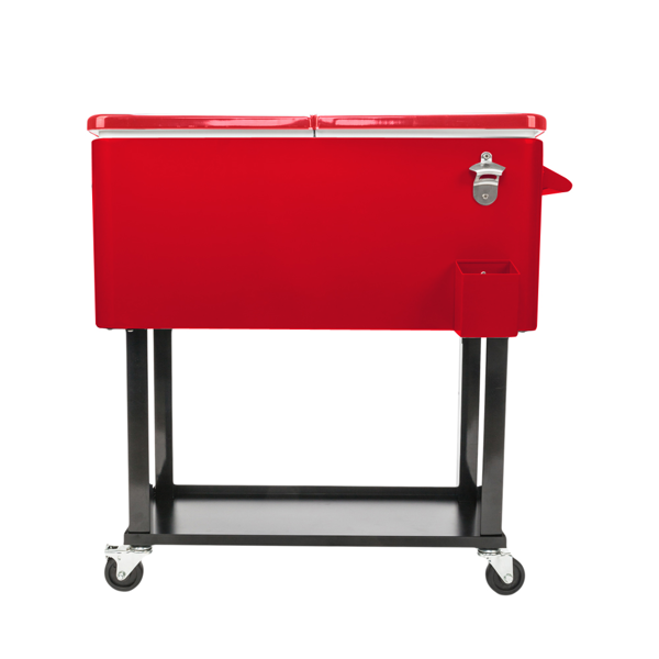 【同款编码：51991387】80qt 红色箱体 黑色脚管 冷冻保温推车 91*87*48cm 长方形 铁喷塑 带排水管-11