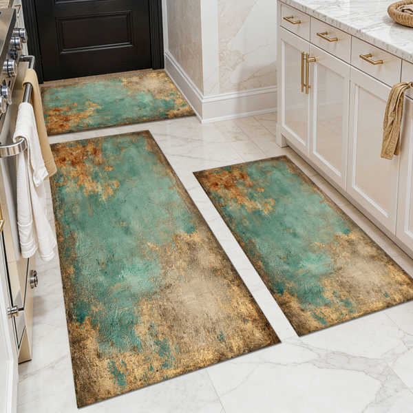 三件套厨房地毯，防滑可水洗，抽象图案厨房走廊地毯，柔软舒适，适用于水槽、地板、入口、走廊和浴室。-11