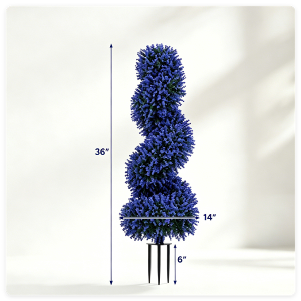 2件套逼真逼真的人造螺旋植物，全天候PE人造花灌木，用于室内外家居花园装饰- 紫色-4