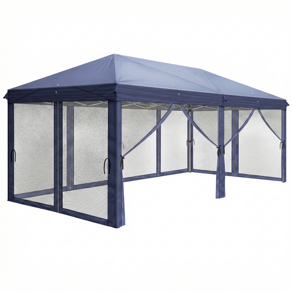 10X20FT 蓝色 6面纱网(6门) 折叠棚 210D牛津布 28/22MM脚管 10X20MM交叉杆(加中间塑料件) 白色喷塑铁管 配拎包-6