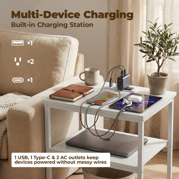 床头桌充电站床头柜，配备USB/C端口、可调节抽屉和三层储物架      （Walmart仓库发货）-5