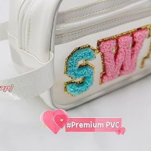 Black transparent visible makeup storage bag, colored STUFF letters, waterproof portable toiletry bag-2