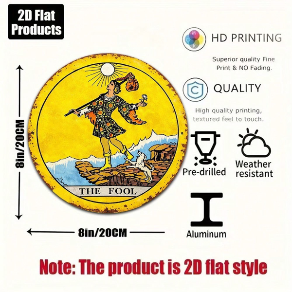 CIFbuy 1 个 8×8 英寸愚人塔罗牌 2D 平面圆形标牌，“复古占卜预言挂牌” 平面圆形标牌，复古占卜预言挂牌（TikTok, temu 自提物流）-3