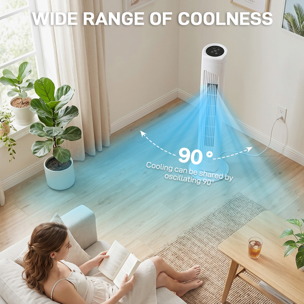 美规 RTW-AR 塔扇 110V 45W 32英寸 柱形塔扇 触控 带遥控  塑料机身 铜电机 白色 3档 3种模式 可摇头 7.5小时定时 家用-5