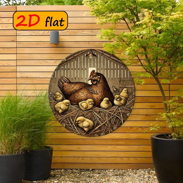 CIFbuy 1 个 7.87×7.87 英寸 2D 平面圆形标牌，“母鸡小鸡图案” 平面圆形标牌，母鸡小鸡图案，厨房书房户外装饰，复活节礼品（TikTok, temu 自提物流）-5