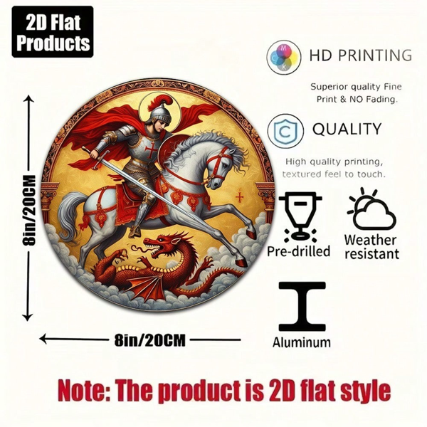 CIFbuy 1 个 8×8 英寸 2D 平面圆形标牌，“复古圣乔治屠龙挂牌” 平面圆形标牌，复古圣乔治屠龙挂牌，骑士主题装饰（TikTok, temu 自提物流）-3