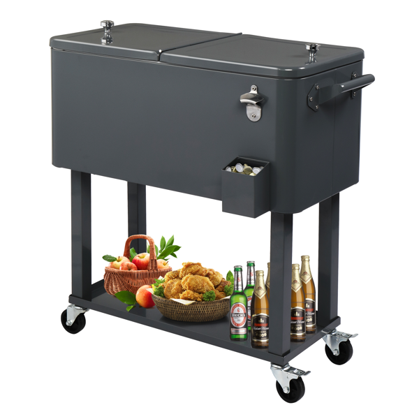 【同款编码：56824091】80QT 深灰色 冷冻保温推车 87.5*91*38.5cm 长方形 塑料箱体 铁脚管 冷冻保温-28