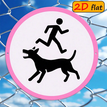 CIFbuy 2D 平面圆形铝制标牌，“” 平面圆形铝制标牌，恶犬与人奔跑图案户外挂牌（TikTok, temu 自提物流）