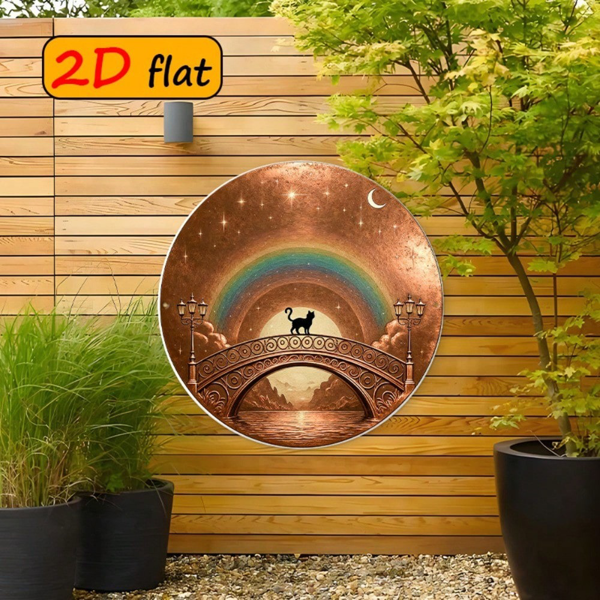 CIFbuy 2D 平面圆形铝制标牌 7.87×7.87 英寸，“7” 英寸，拱桥黑猫搭配星空彩虹夜景图案（TikTok, temu 自提物流）-4