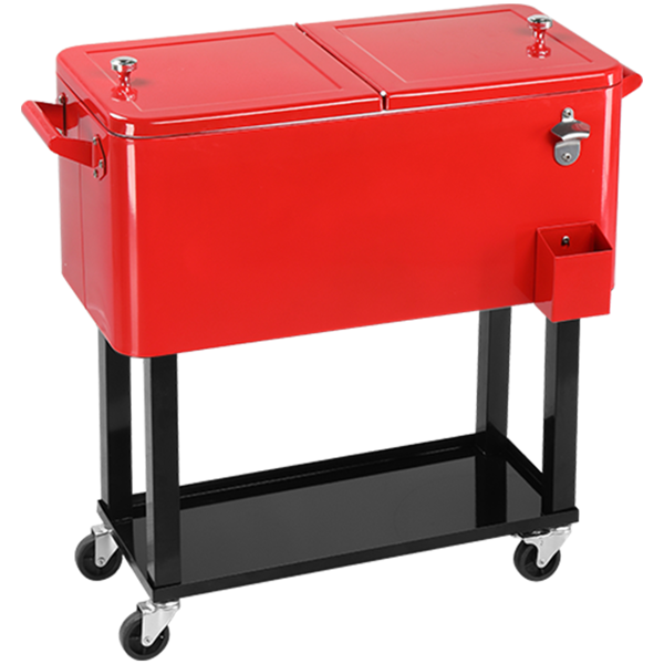 【同款编码：51991387】80qt 红色箱体 黑色脚管 冷冻保温推车 91*87*48cm 长方形 铁喷塑 带排水管-26
